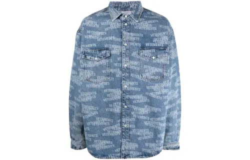 Vetements Shirts Unisex Blue Pointed Collar Moderate Denim