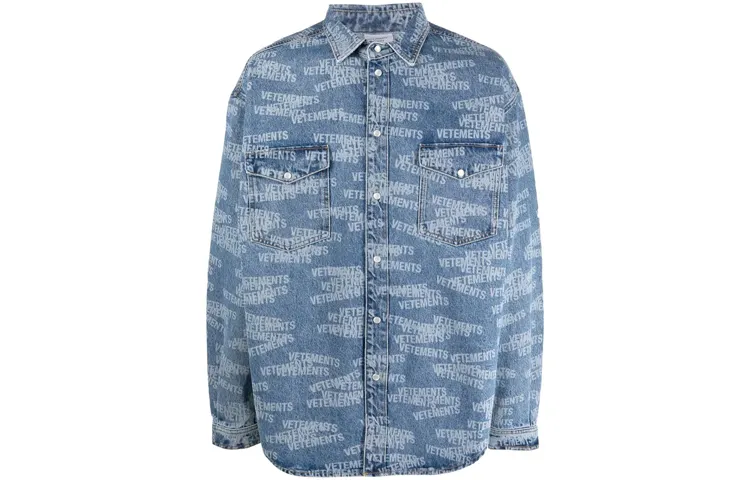 Vetements Shirts Unisex Blue Pointed Collar Moderate Denim