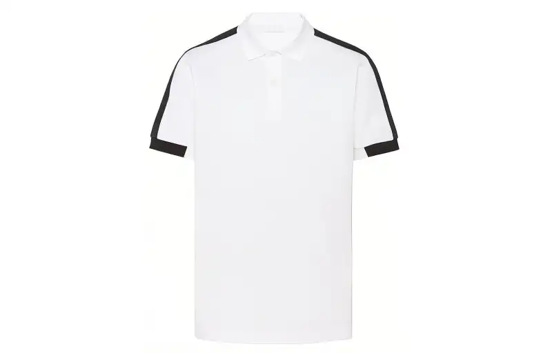 PRADA Polo Shirts Men's White Polo Collar Moderate Straight Fit