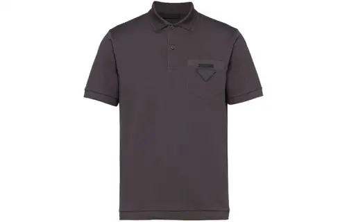 PRADA Polo Shirts Men's Dark Gray Polo Collar Moderate Straight Fit