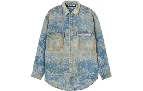 PALM ANGELS Palm-print Oversized Denim Shirt