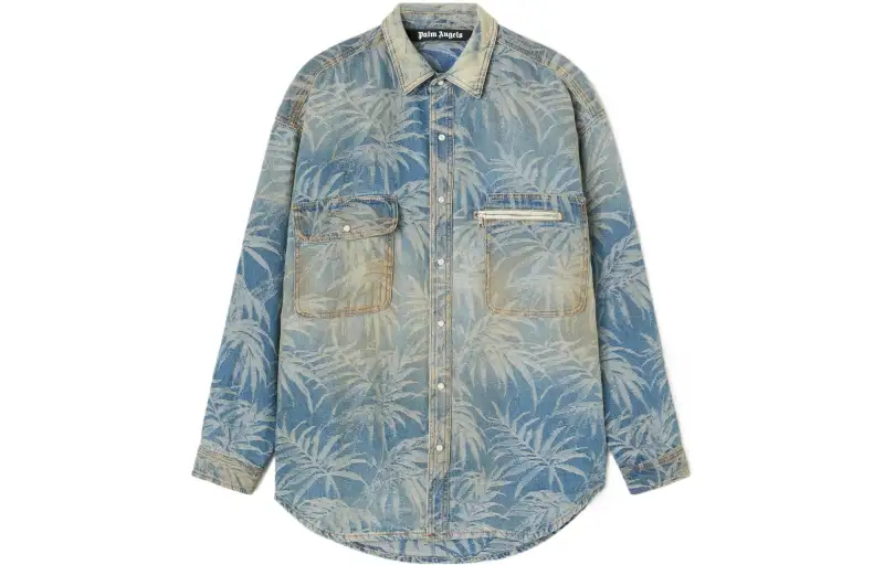 PALM ANGELS Palm-print Oversized Denim Shirt