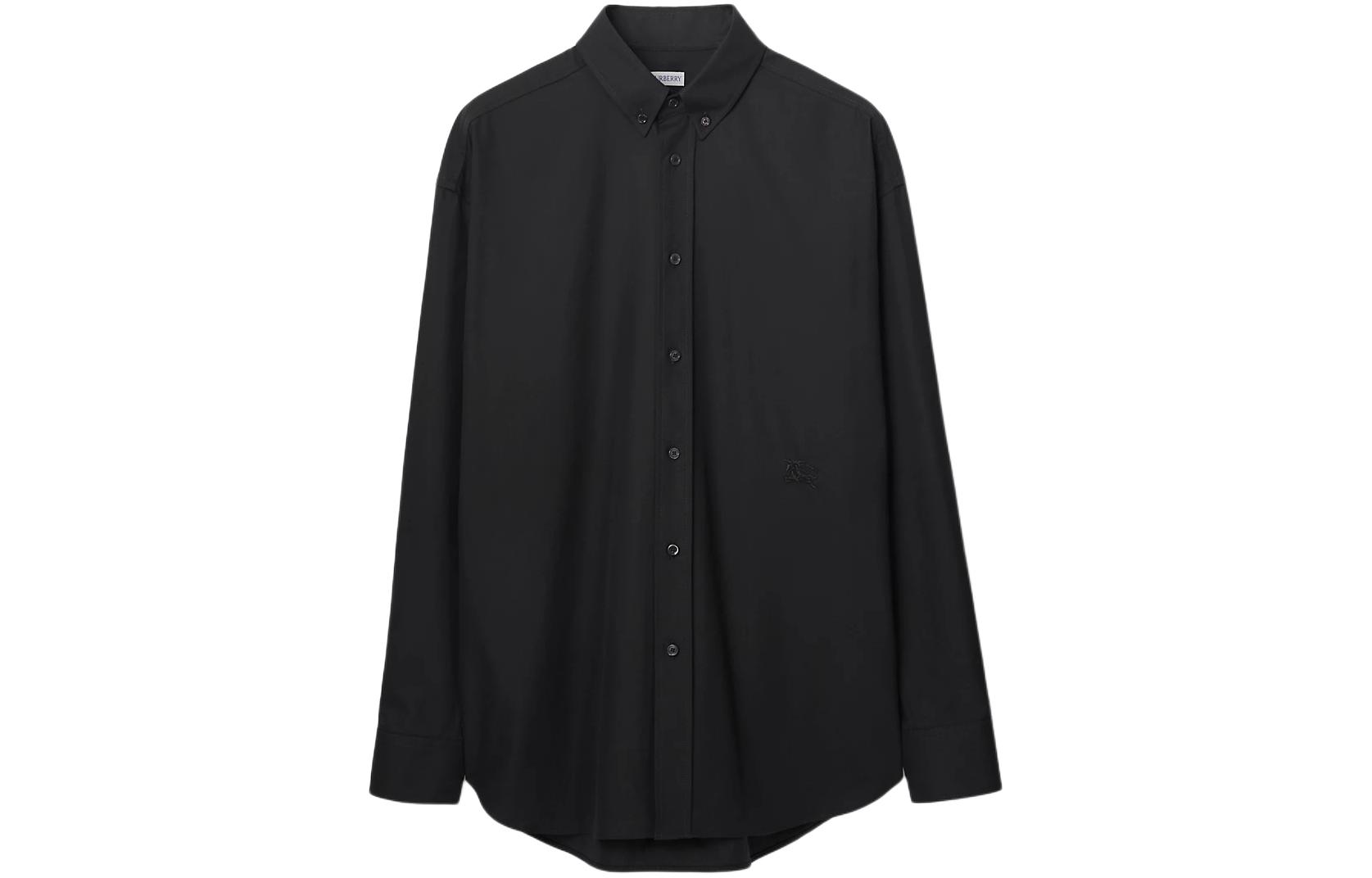 Burberry Burberry solid color equestrian knight embroidered loose long-sleeved shirt men's onyx