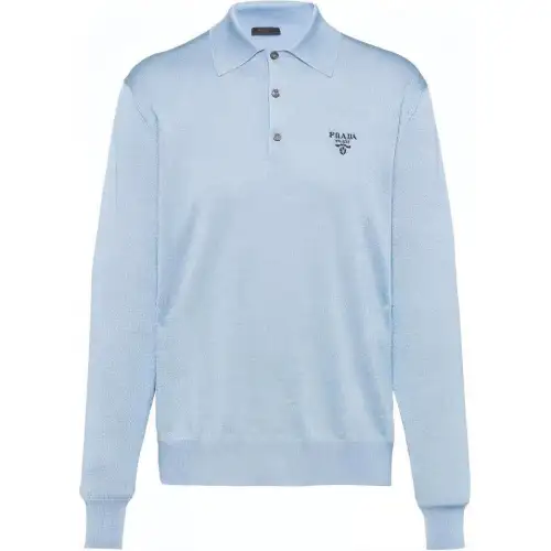 PRADA Polo Shirts Men's Blue Polo Collar Moderate Straight Fit