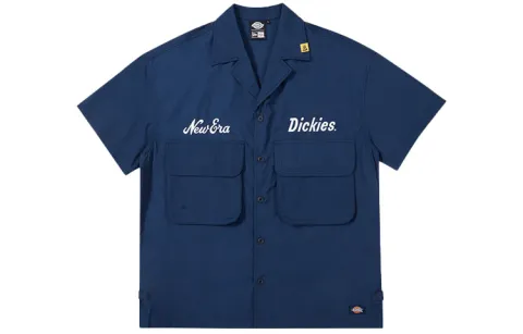 New Era X Dickies Shirts Unisex Navy Blue Cuban Collar Moderate Workwear
