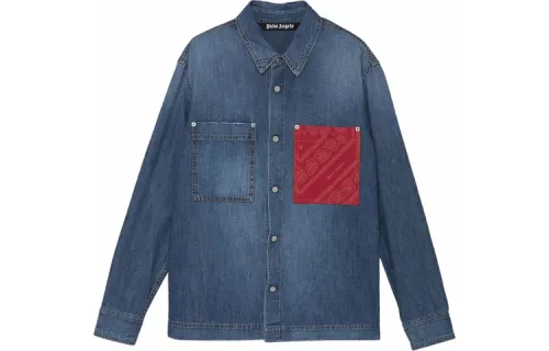 PALM ANGELS Shirts Men's Blue Square Collar Moderate Other