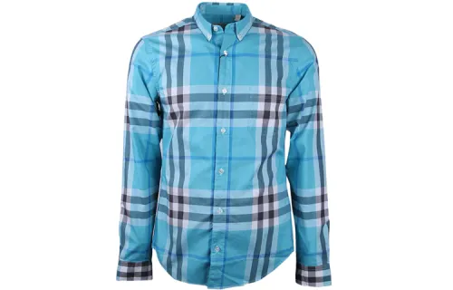 Burberry Shirts Men's Lake Blue Pointed Collar Moderate Other