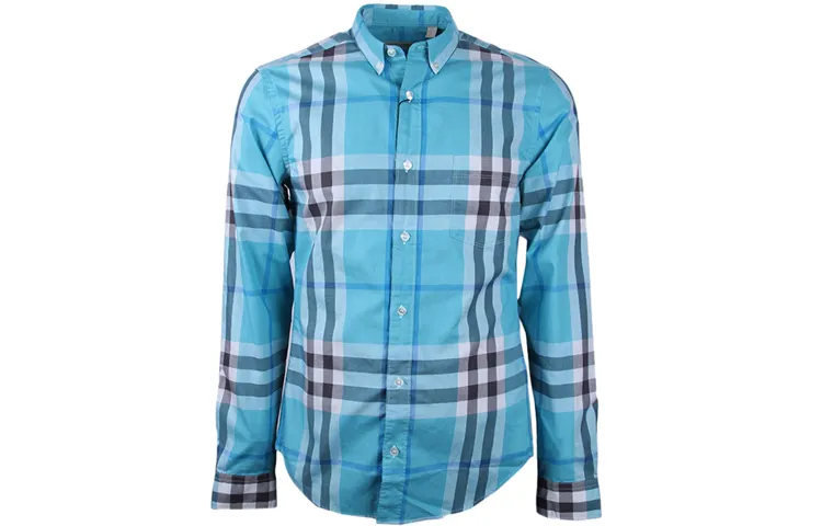 Burberry Shirts Men's Lake Blue Pointed Collar Moderate Other