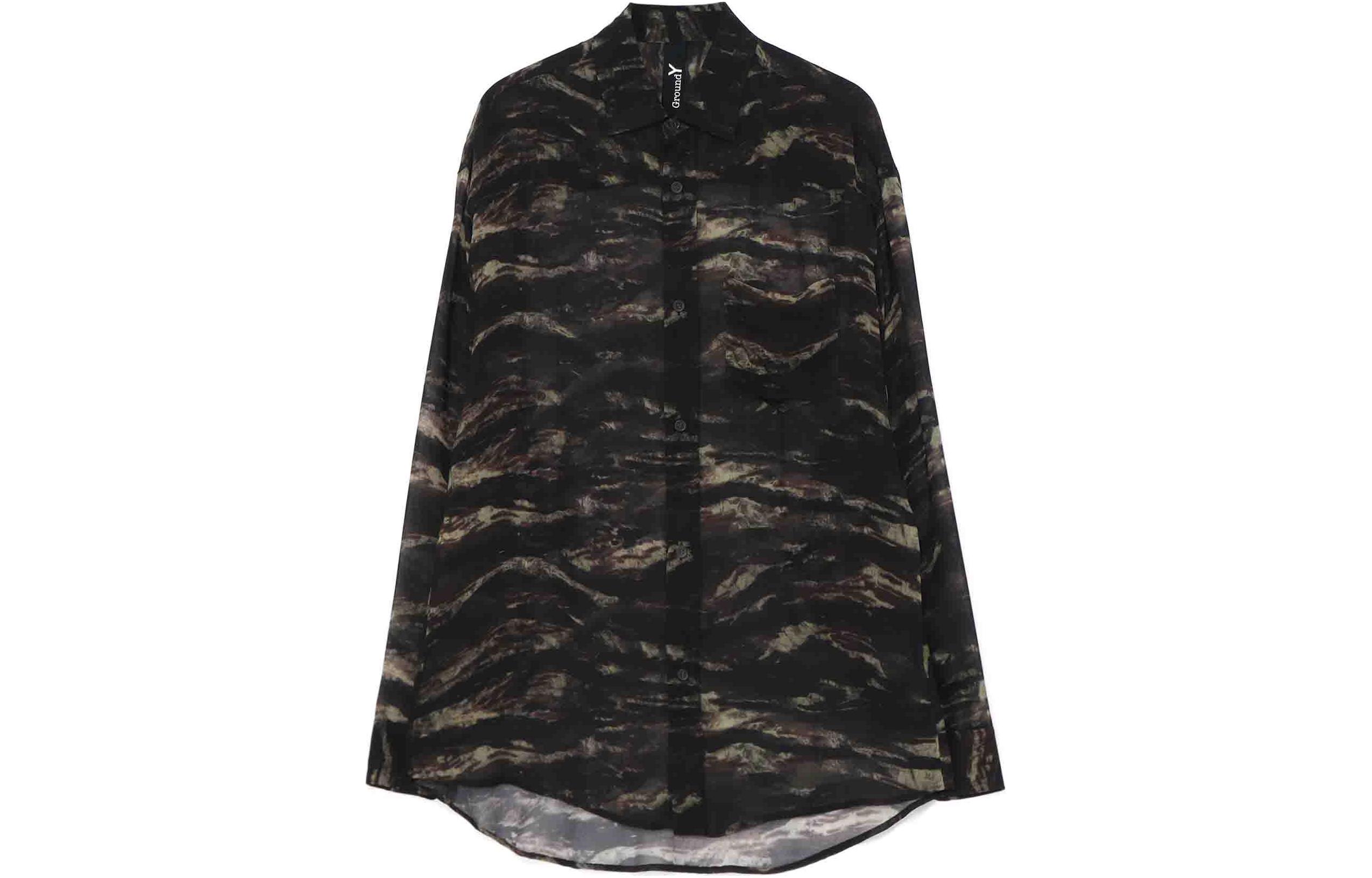 Yohji Yamamoto Yohji Yamamoto Ground Y SS24 zebra pattern button chiffon long-sleeved shirt, same style for men and women, khaki