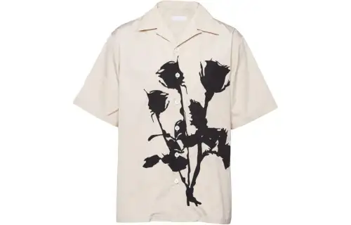 PRADA Rose Appliqué Short Sleeved Shirt