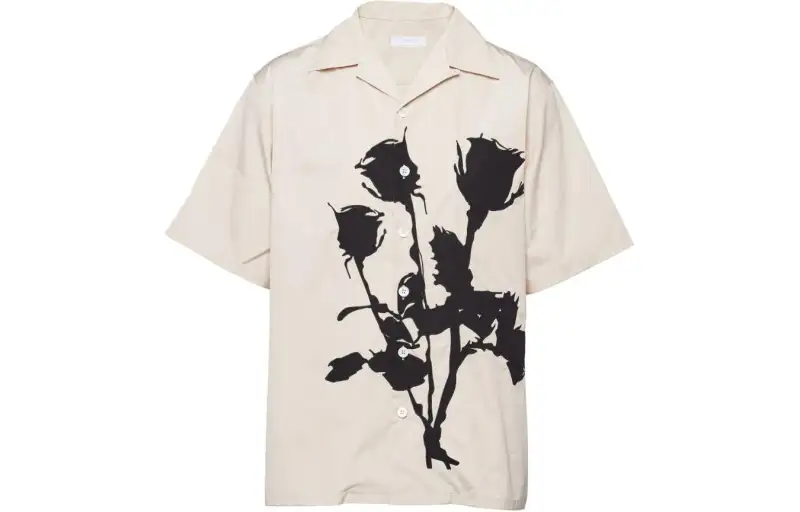 PRADA Rose Appliqué Short Sleeved Shirt