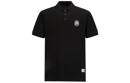 EVISU Polo Shirts Men's Black Polo Collar Moderate Straight Fit