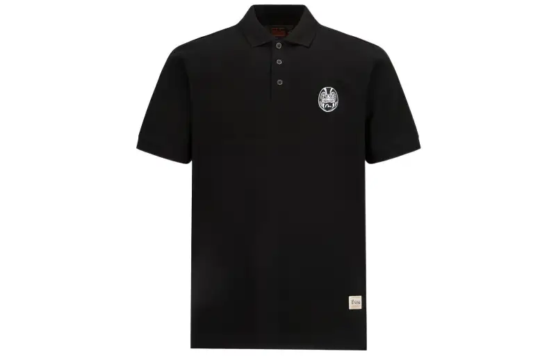 EVISU Polo Shirts Men's Black Polo Collar Moderate Straight Fit