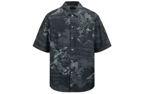 EVISU Shirts Men's Denim Blue Square Collar Moderate Shirt