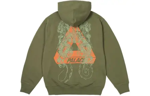 PALACE SS24 Year of the Dragon limited series TRI-DRAGON HOOD THE DEEP hooded long-sleeved sweatshirt with dragon print on the back, same style for men and women, green