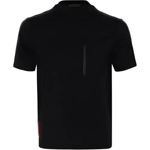 PRADA Polo Shirts Men's Black Crew Neck Moderate Straight Fit