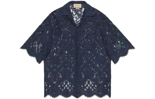 GUCCI Shirts Men's Dark Blue Cuban Collar Moderate