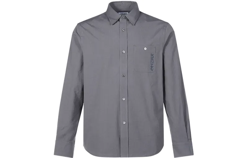 KENZO Shirts Men's Gray Lapel Moderate Straight Fit