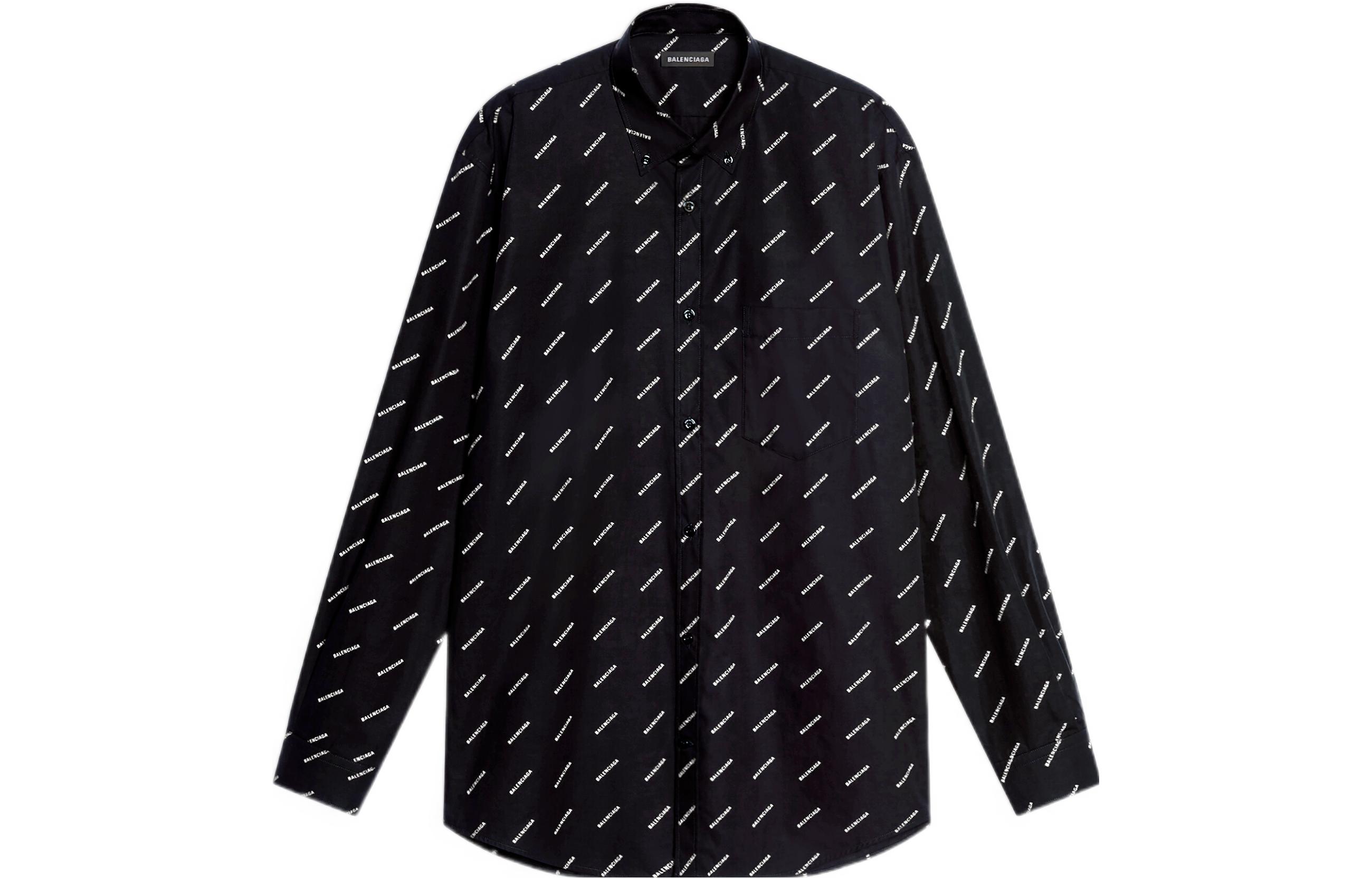 Мужская рубашка Balenciaga All-Over Logo (черная)