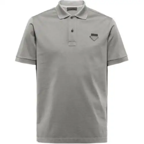 PRADA Polo Shirts Men's Gray Polo Collar Moderate Straight Fit