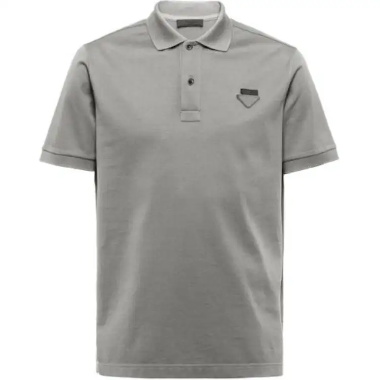 PRADA Polo Shirts Men's Gray Polo Collar Moderate Straight Fit