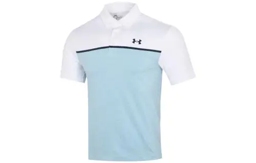 Under Armour Playoff Polo Shirts Men's Blue With White Lettering Polo Collar Moderate Straight Fit