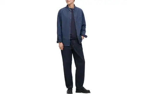 UNIQLO Shirts Unisex Sea Blue Moderate Denim
