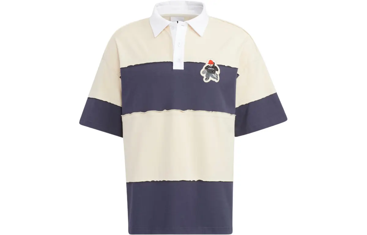 adidas originals CHARR Cartoon Striped Colorblock Polo Shirt Yellow