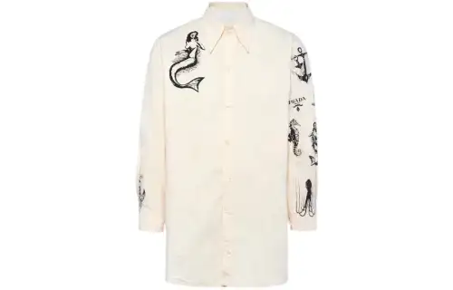 PRADA Shirts Men's Beige Lapel Moderate Shirt