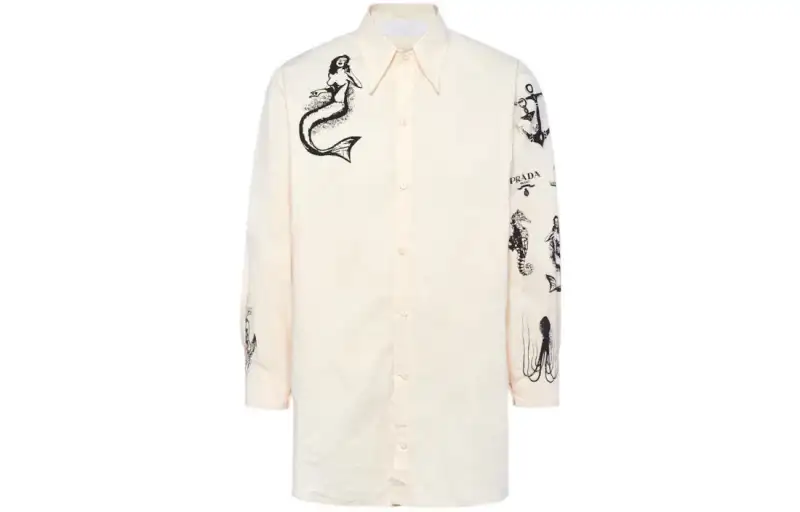 PRADA Shirts Men's Beige Lapel Moderate Shirt