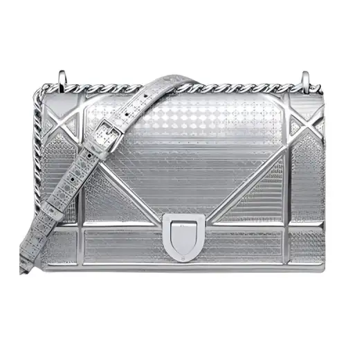DIOR Calfskin Shield Bag, Shoulder Bag, Crossbody Bag Women's Silver