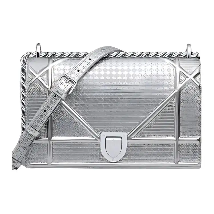 DIOR Calfskin Shield Bag, Shoulder Bag, Crossbody Bag Women's Silver