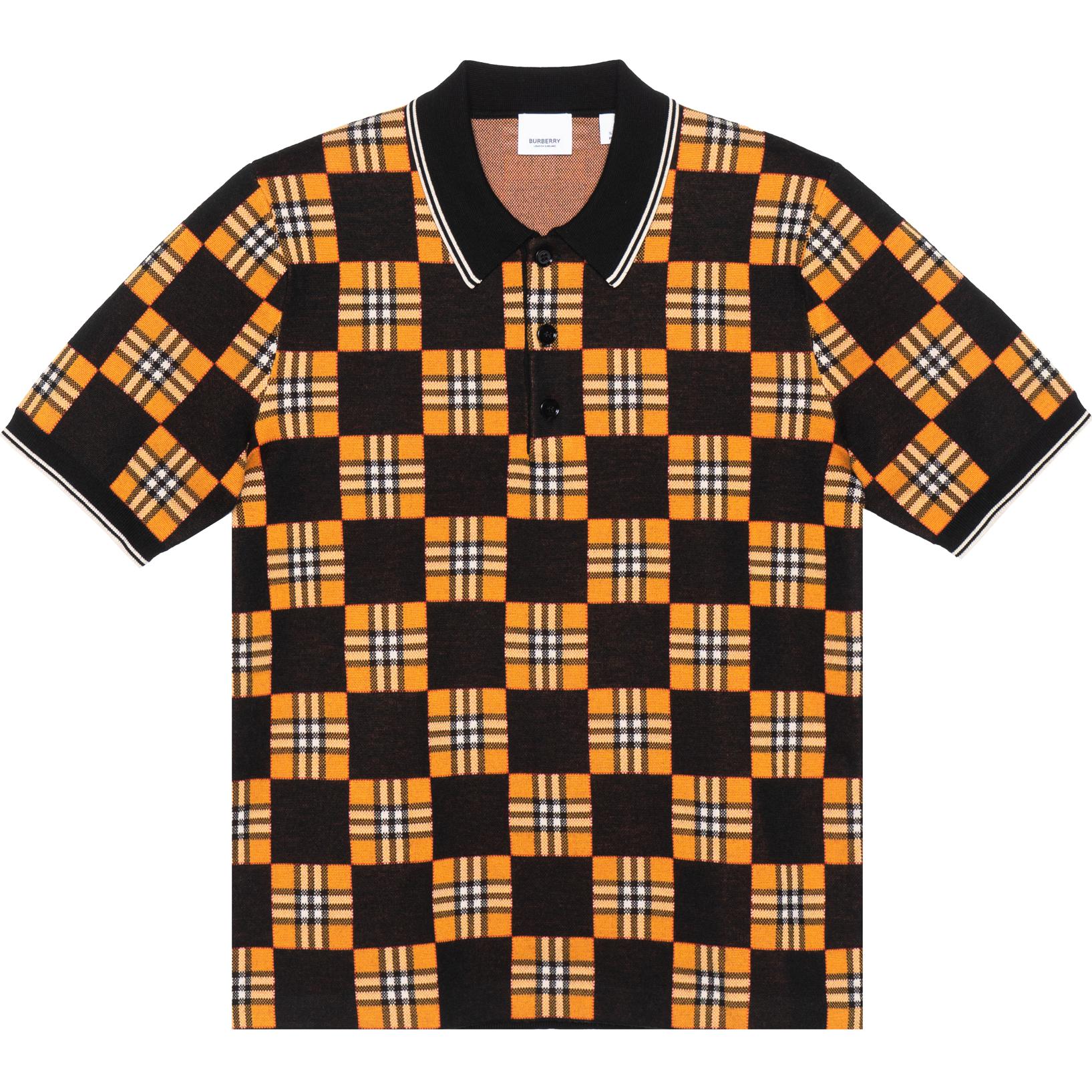 Burberry SS21 Men Contrasting Colors Plaid Jacquard Short Sleeve Polo Shirt Orange