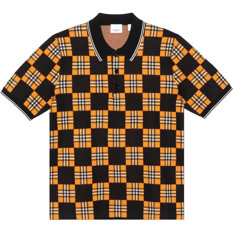 Burberry SS21 Men Contrasting Colors Plaid Jacquard Short Sleeve Polo Shirt Orange