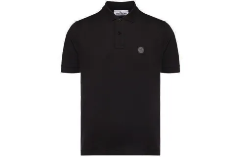 STONE ISLAND Polo Shirts Men's Black Polo Collar Moderate Straight Fit