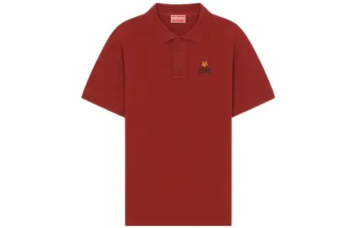 KENZO Polo Shirts Men's Burgundy Polo Collar Moderate Straight Fit