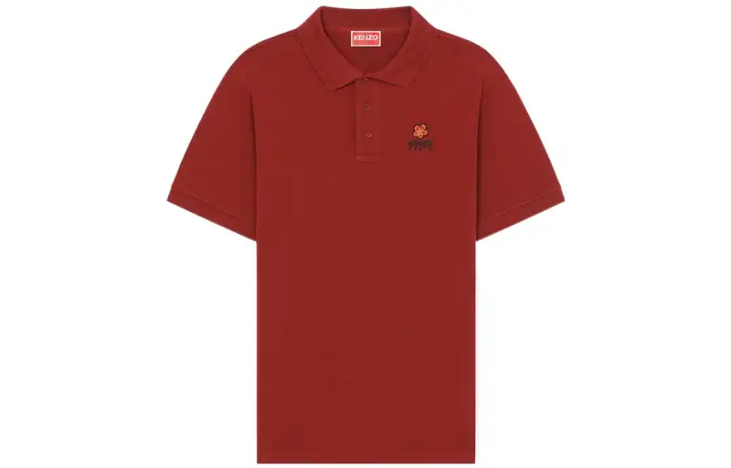 KENZO Polo Shirts Men's Burgundy Polo Collar Moderate Straight Fit