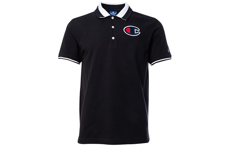 Champion Polo Shirts Men's Black Polo Collar Moderate Straight Fit