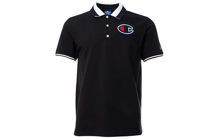 Champion Polo Shirts Men's Black Polo Collar Moderate Straight Fit