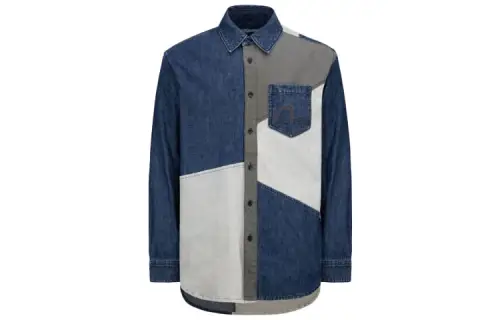 EVISU Shirts Men's Multicolor Lapel Moderate Denim