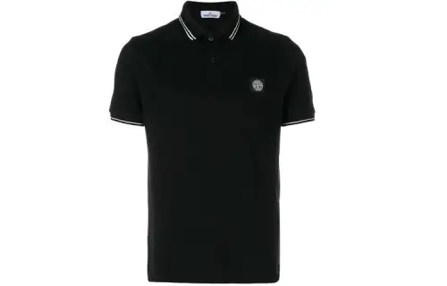 STONE ISLAND Polo Shirts Men's Black Polo Collar Moderate Straight Fit