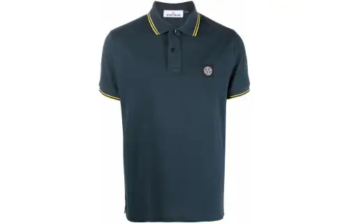 STONE ISLAND Polo Shirts Men's Haze Blue Polo Collar Moderate Straight Fit