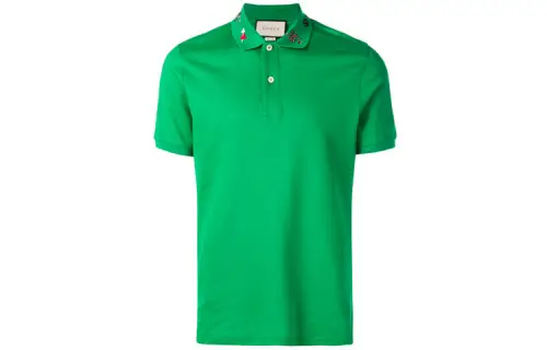 GUCCI Polo Shirts Men's Green Polo Collar Moderate Straight Fit