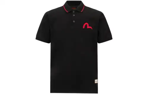 EVISU Polo Shirts Men's Black Polo Collar Moderate Straight Fit