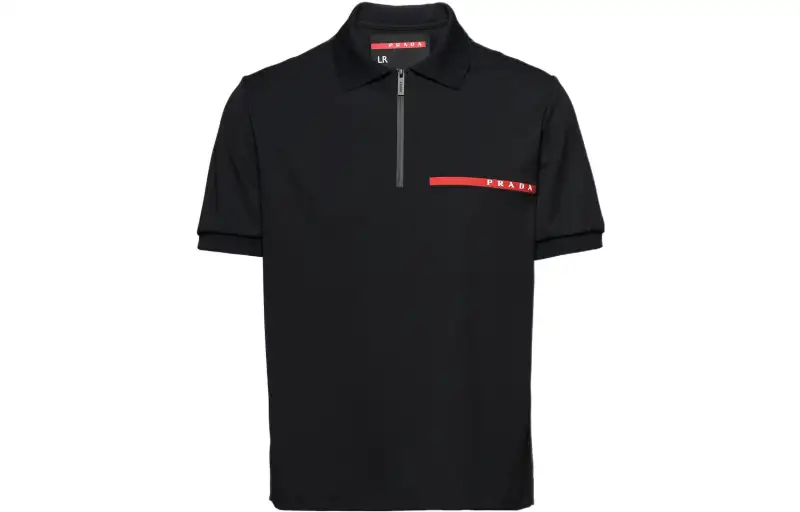 PRADA Polo Shirts Men's Black Polo Collar Moderate Straight Fit