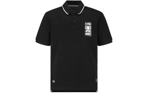 EVISU Polo Shirts Men's Black Polo Collar Moderate Straight Fit