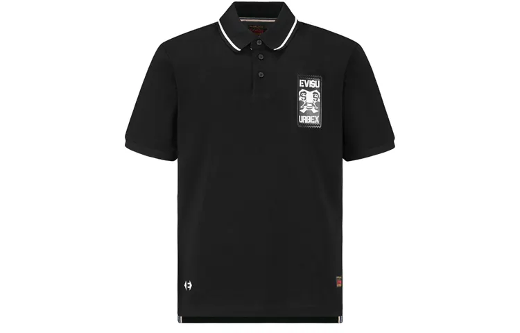EVISU Polo Shirts Men's Black Polo Collar Moderate Straight Fit