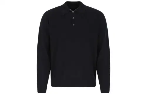 PRADA Polo Shirts Men's Black Polo Collar Moderate Straight Fit