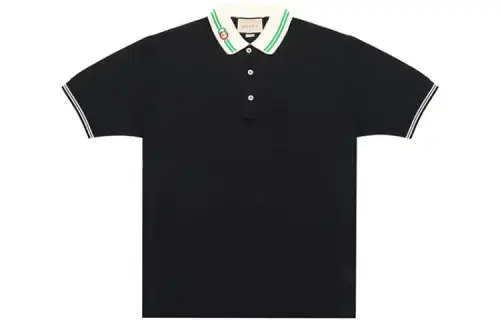GUCCI Men Cotton Piquet Polo With Interlocking G Black