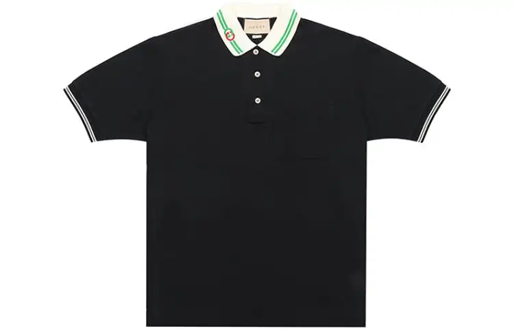 GUCCI Men Cotton Piquet Polo With Interlocking G Black